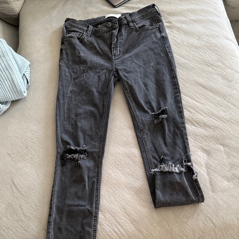 Free People Charcoal Distressed Skinny Jeans